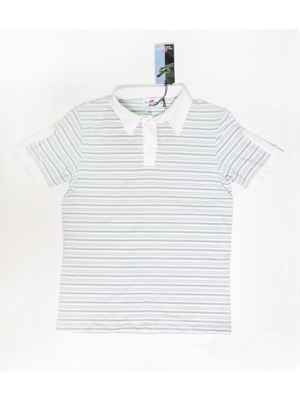 NWT White Striped Pastel Green & Purple Short Sleeve Polo Tee, Preppy Summer